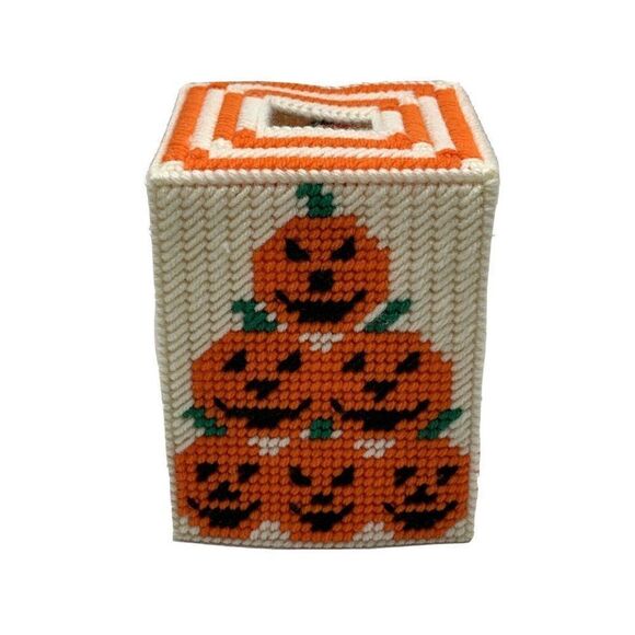 Vintage Halloween Tissue Box Holder Jack O Lantern - Picture 1 of 9
